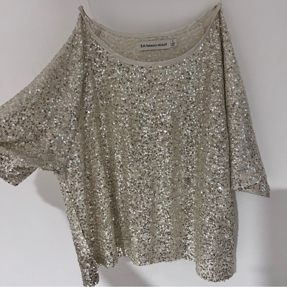 Rebecca Minkoff Gold drop sleeve top blouse NYE sparkly sequin holiday party s - Picture 6 of 6